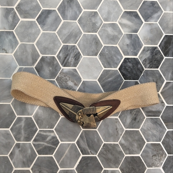 Vintage Accessories - Vintage Fabric Bohemian Boho Arrow Buckle Waist Belt Size Women's Small